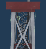 Closeup of the top of the antenna tower, notice its hitbox is jutting out from the crossbeams slightly, making it easier to shoot up here. Infantry posted on the stairwell for reference.