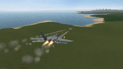 An F/A-26B firing a volley of Hydra 70s at MPA-155's.